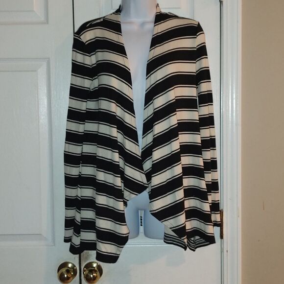 INC Ribbed Black & White Striped Open-Front Cardigan Sz S - Picture 1 of 4